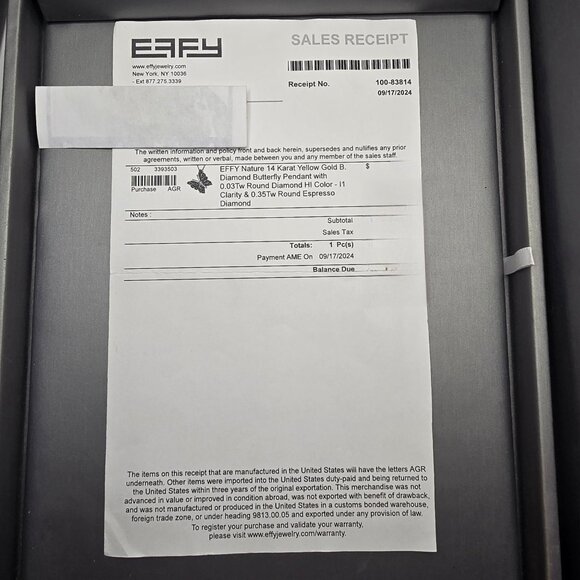 EFFY Nature 14k Gold Butterfly Pendant .38 TCW Espresso & White Diamond 5/8" - Picture 15 of 16